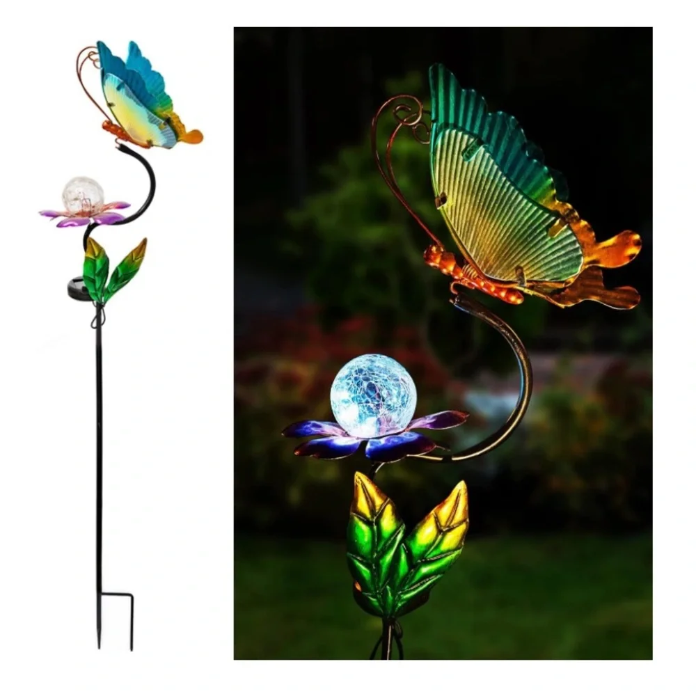 Glass Butterfly Solar Lights Garden Decor